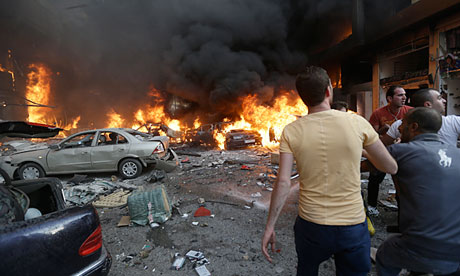 The car bomb went off in the Rweiss district, setting ablaze cars and buildings