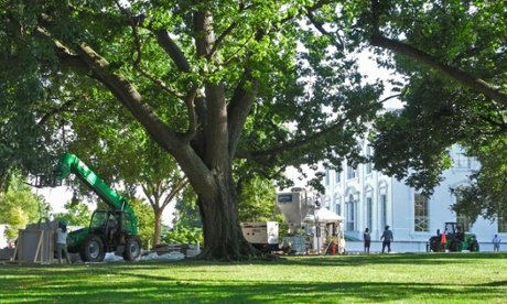 Solar panels are installed on parts of the White House while US President Barack Obama and his family are on holiday in Martha's Vineyard.