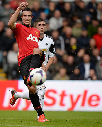 Swansea v United: Robin Van Persie passes during the 2nd half 