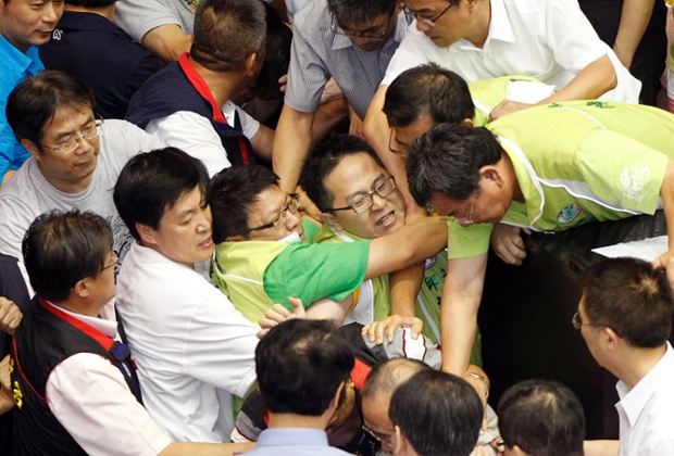 A fight boke out in Taiwan's parliament ahead of a vote on a referendum on a nuclear plant. Punches were exchanged and water thrown as things got out of hand.