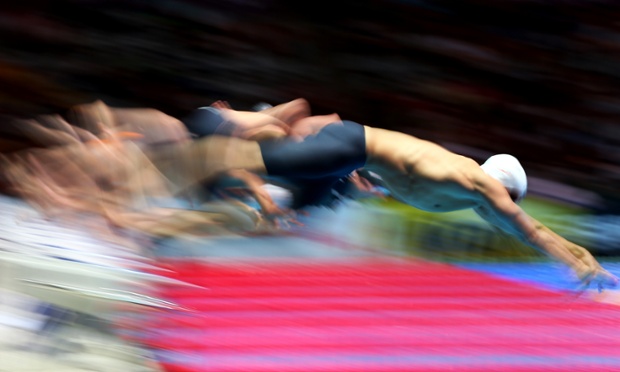 A general view of the start during the men's 50m freestyle preliminaries heat at the 15th FINA World Championships at Palau Sant Jordi in Barcelona, Spain.