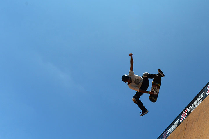 x games: Competitors warm up on the vertical ramp