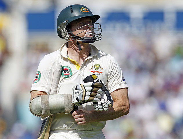 Ashes cricket .: Australia's Chris Rogers walks back to t