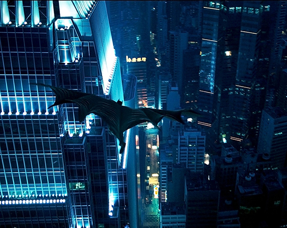 Batman: Christian Bale soars above Gotham City as The Dark Knight, 2008