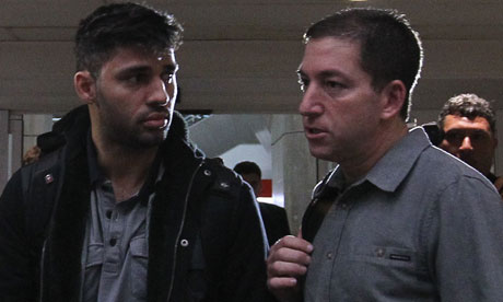 David Miranda and Glenn Greenwald at Tom Jobim airport, Rio de Janeiro