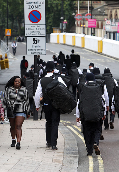 Police arrive for the Notting Hill carnival 