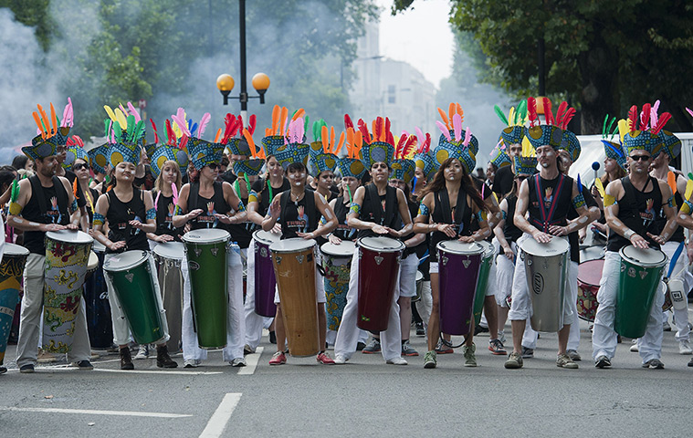 Notting Hill carnival: Drummers take part in the parade