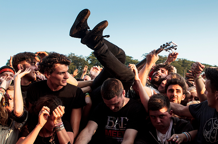 Reading festival: Yannis Philippakis of Foals performs on stage on Sunday at Leeds