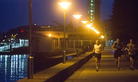 Tony Abbott during an early morning run on the foreshores of Newcastle Harbour on 27 August 2013.