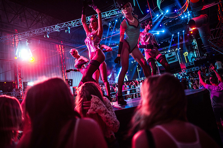 Ibiza summer: Go-go dancers perform at Privilege Club in Sant Rafael