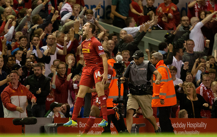 capital one cup: Liverpool's Jordan Henderson celebrates after scoring against Notts County 