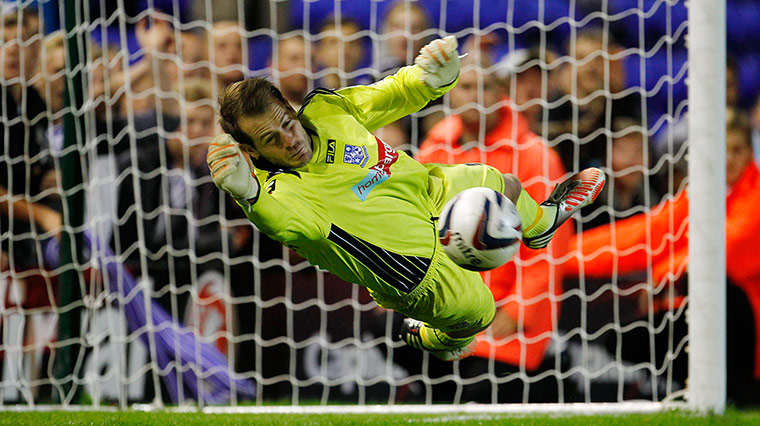 capital one cup: Tranmere Rovers' Owain Fon Williams saves during the penalty shootout