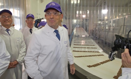 The Leader of the Opposition Tony Abbott tours the Cadbury's choclate factory in Claremont in the Northern Suburbs of Hobart, Tasmania this morning, Wednesday 28th August 2013.