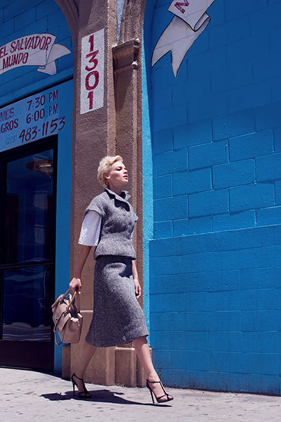 Fashion: Model in tweed jacket