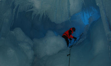 Scientist Melody Clark in crevasse