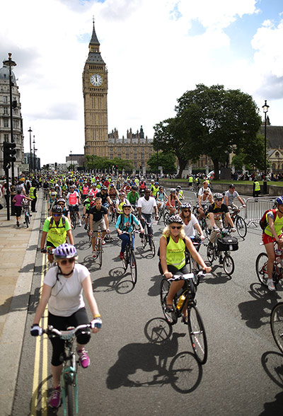 RideLondon: The Houses of Parliament are seen as cyclist take advantage of the 8 mile t