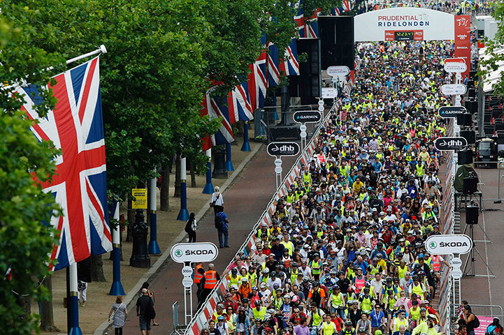 RideLondon: Cyclists of all ages set off on The Mall