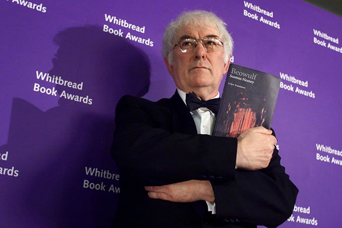 Seamus Heaney: Seamus Heaney with his winning book, Beowulf at the Whitbread Book of the Y