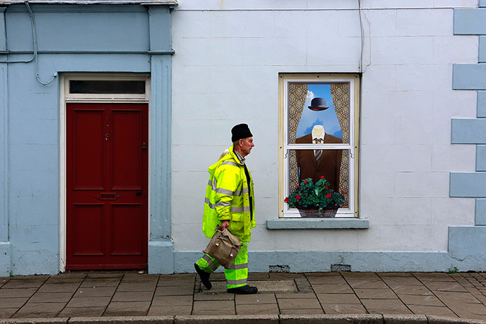 Artworks cover buildings: Magritte's house?