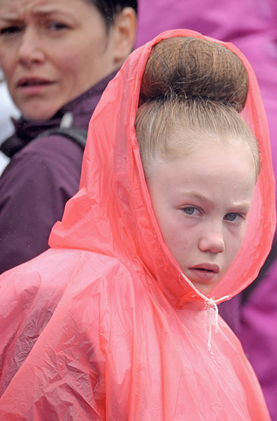 The Annual Cowal Highland Games: dancer in waterproofs