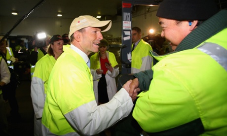 Tony Abbott talks to employees at JBS.