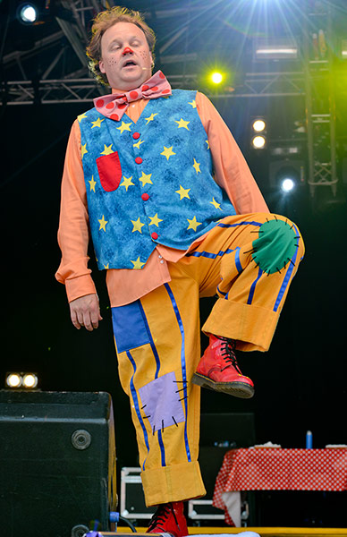 Mr Tumble, star of the BBC's CBBC station, performs on the Castle stage at Camp Bestival on Friday.