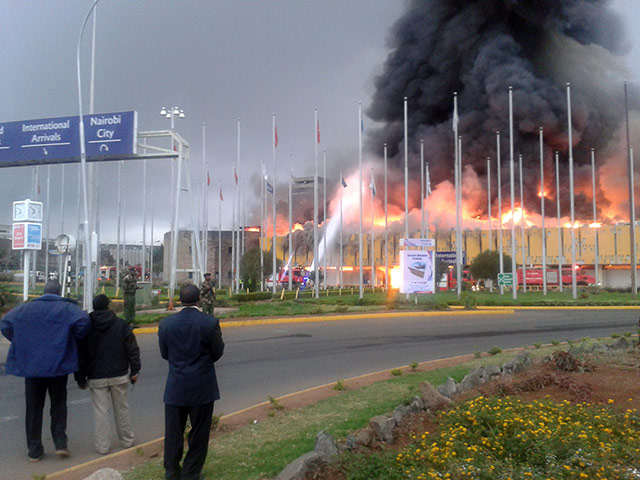 Nairobi airport fire: Onlookers watch as black smoke billows