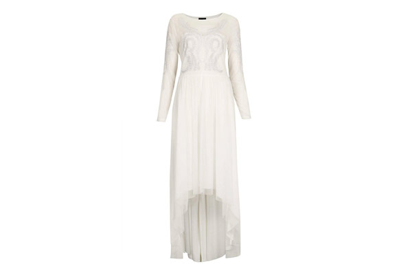 Eid clothes: White mesh waterfall maxi dress with white embroidery by Topshop