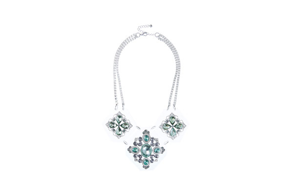 Eid clothes: Eid clothes green and white jewelled perspex necklace by Miss Selfridges