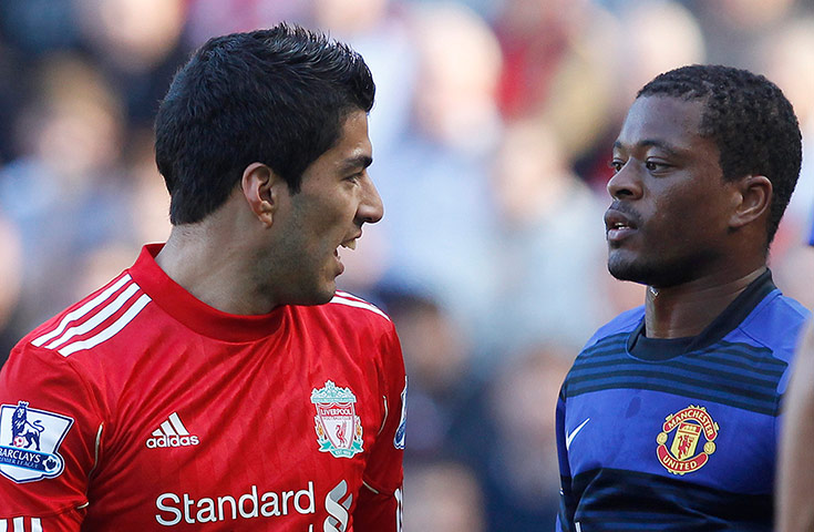Liverpool's Luis Suárez and Manchester United's Patrice Evra