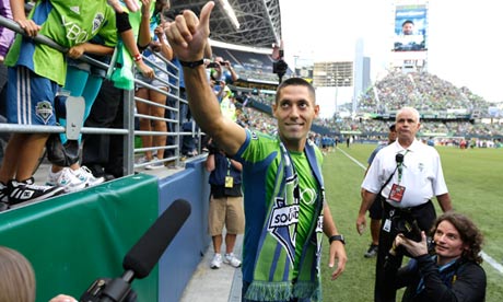 Clint Dempsey greets Seattle Sounders' fans