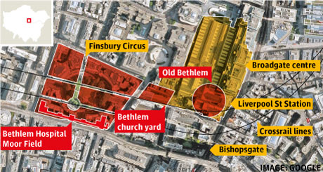 Location of Bethlem sites in London