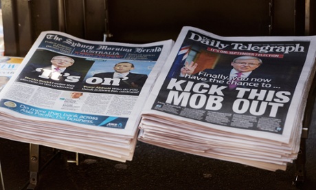 The Daily Telegraph and its uncompromising headline sits next to Fairfax's Sydney Morning Herald. GREG WOOD/AFP/Getty Images