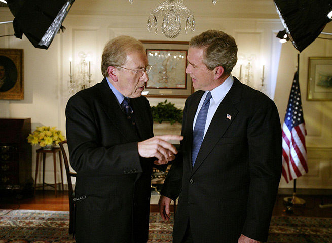 Sir David Frost obit: Sir David Frost nterviewing US President George W Bush in The White House, 