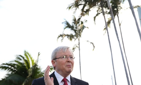 Kevin Rudd addressing the media this morning in Townsville, Queensland.