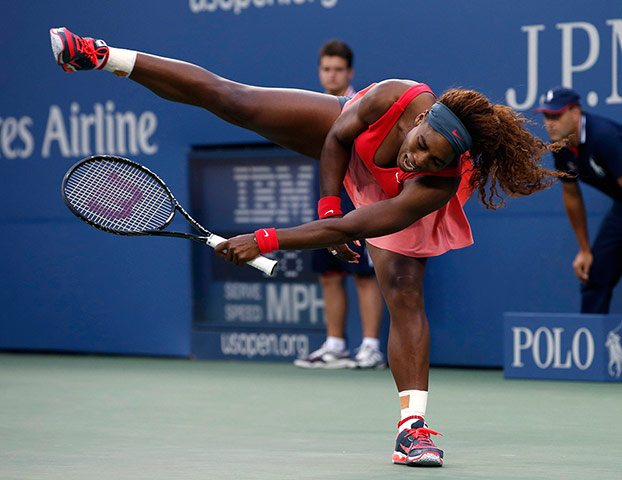 tennis--: Serena Williams of the U.S. attempts to hit a return