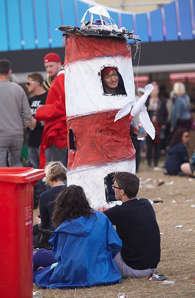 Bestival: A festival-goer dressed as a light house