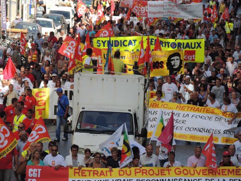 Around 10000 people from the main unions took to the streets of Marseilles and march to protest against unemployment, pensions and low salaries.