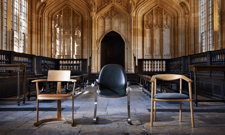 Chairs on trial … the three shortlisted designs for the new Bodleain Library chair. Photograph: Jamie Smith
