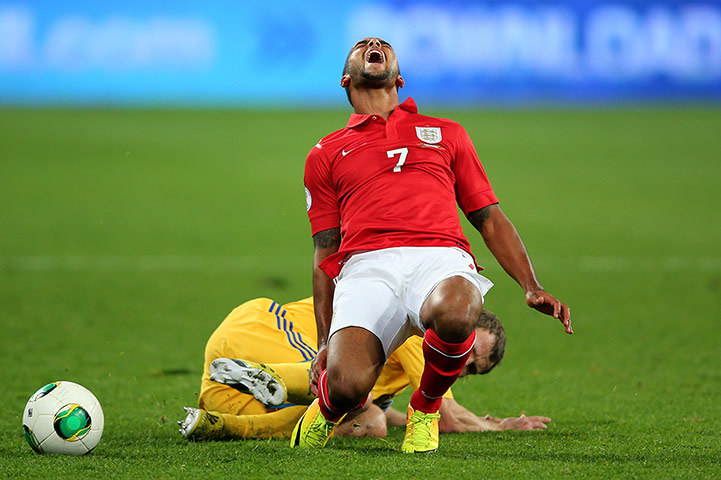 Ukraine v England: Theo Walcott is fouled