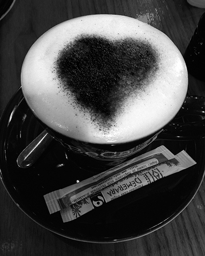 Your Pictures - Treat: black and white picture of cappuccino with heart design