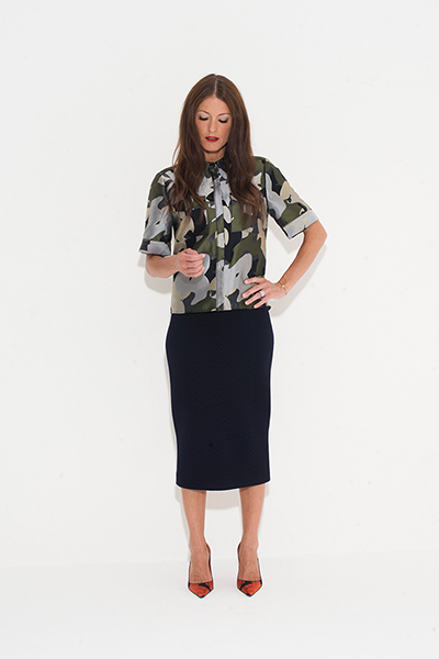 All Ages camouflage: camouflage top short sleeves pencil skirt knee length high heeled shoes