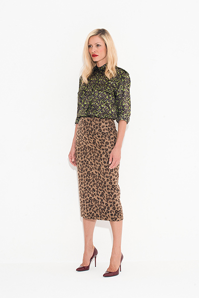 All Ages camouflage: camouflage silk shirt leopard print skirt high heeeld shoes