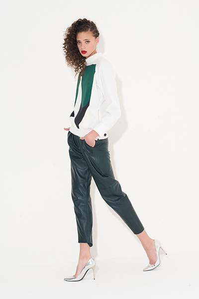 All Ages camouflage: sweater leather trousers silver white high stilettos