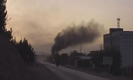 Smoke rises from the US consulate in Herat after the attack.