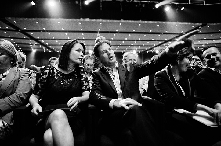 Lib Dem conference: Nick Clegg listens during a rally at the end of the first day of conference