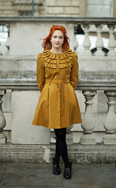 LFW street fashion: A fashion follower at Somerset House for London fashion week