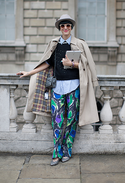 LFW street fashion: A fashion follower at Somerset House for London fashion week