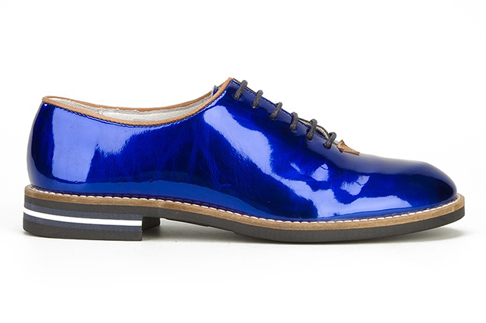 Fancy flats: Fancy flats - blue metallic lace-up shoes by Swear