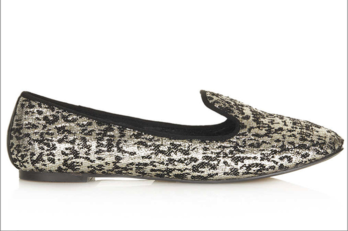 Fancy flats: Fancy flats - Black and silver embossed leopard slippers by Topshop